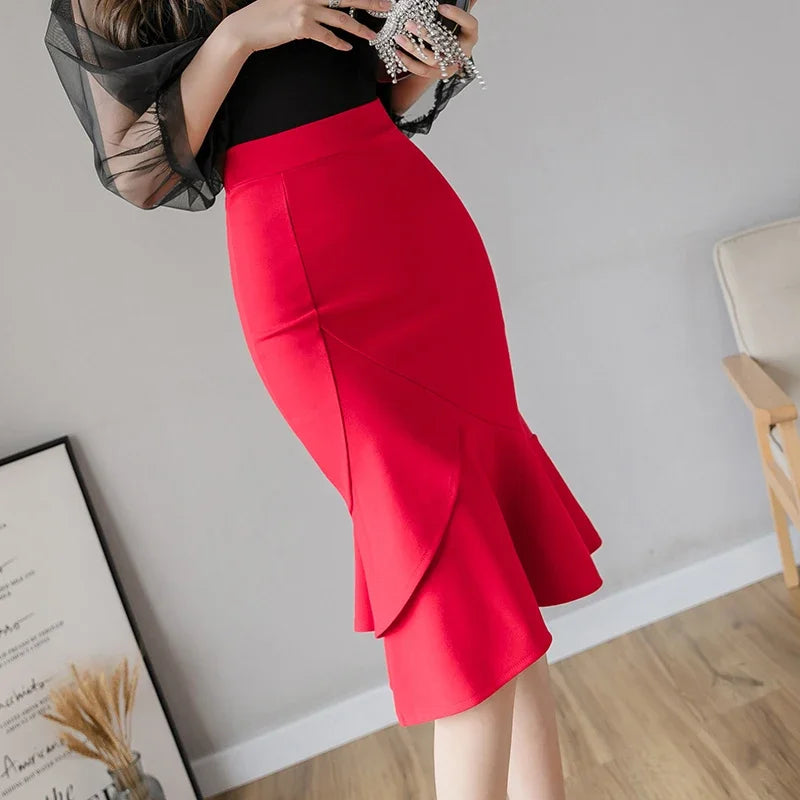 Women's Polyester Elastic High Waist Solid Pattern Casual Skirts