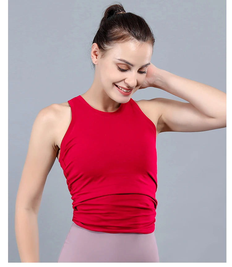 Women's Nylon O-Neck Sleeveless Push Up Yoga Workout Crop Top