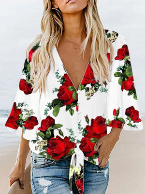 Women's Cotton V-Neck Long Sleeve Casual Wear Vintage Blouse