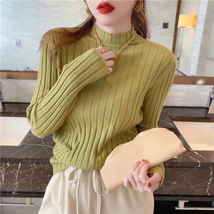 Women's Acrylic Turtleneck Full Sleeves Knitted Pullovers Sweater