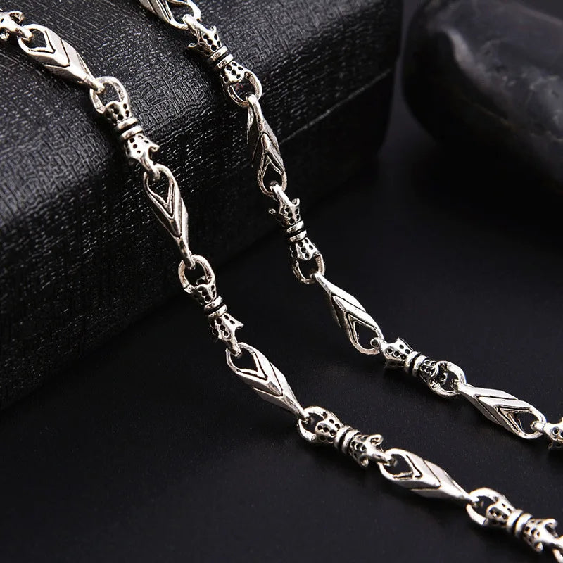 Men's 925 Sterling Silver Link Chain Geometric Pattern Necklace