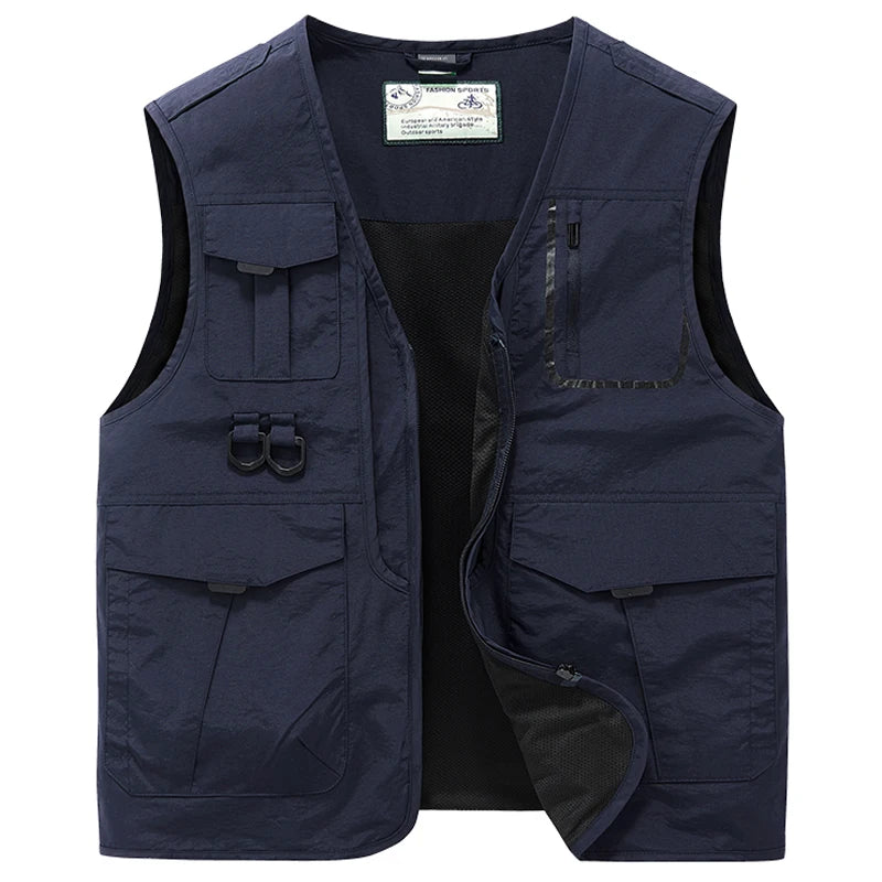 Men's Polyester V-Neck Sleeveless Zipper Closure Solid Jacket