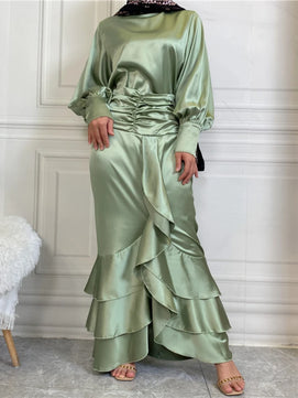 Women's Arabian Polyester Full Sleeve Ruffle Pattern Party Dress