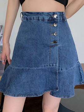 Women's Polyester High Waist Solid Pattern Casual Denim Skirts