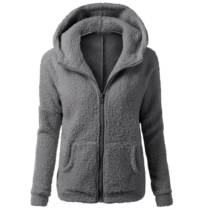 Women's Polyester Long Sleeves Solid Pattern Zipper Hooded Jacket