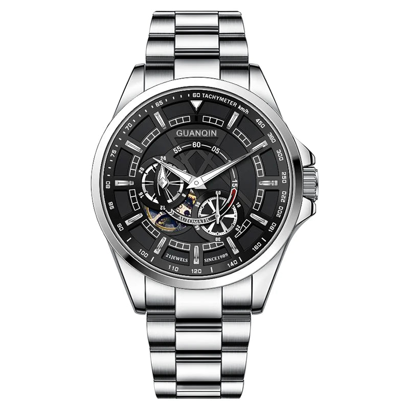Men's Stainless Steel  Folding Clasp Round Mechanical Watches