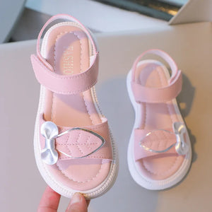 Kid's PU Open Toe Bow Pattern Hook And Loop Closure Sandals