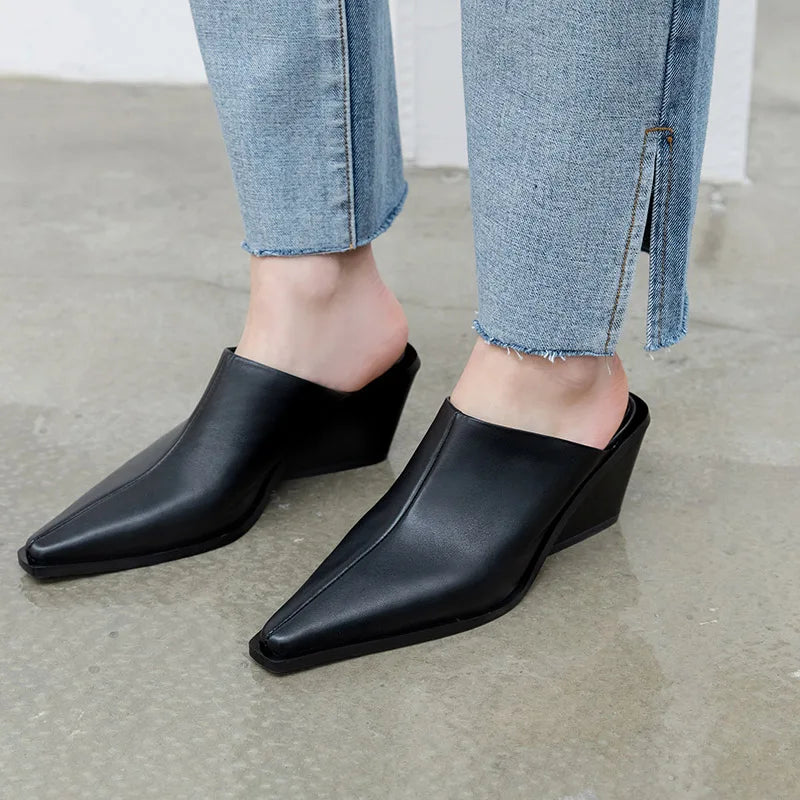 Women's Genuine Leather Pointed Toe Slip-On Closure Casual Shoes