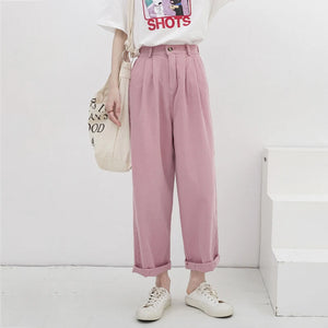 Women's Cotton Elastic Closure High Waist Casual Wear Trousers