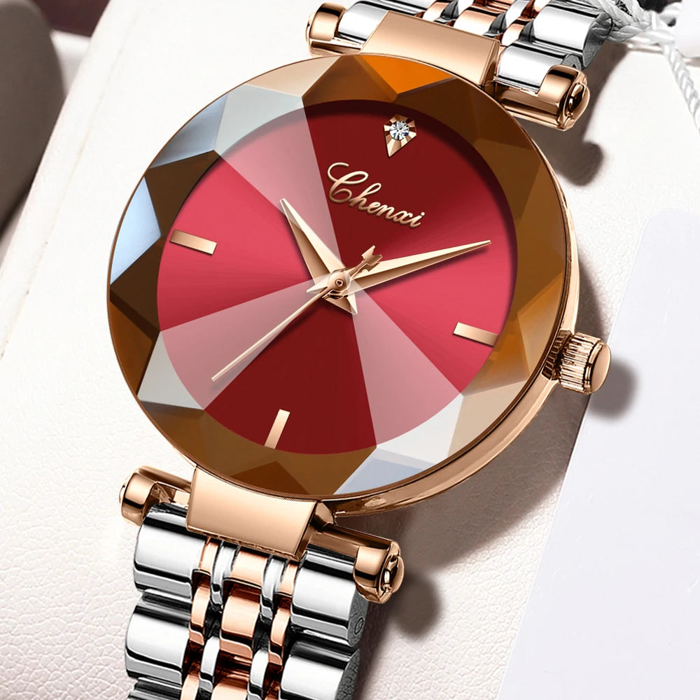 Women's Stainless Steel Round Shaped Waterproof Luxury Watch