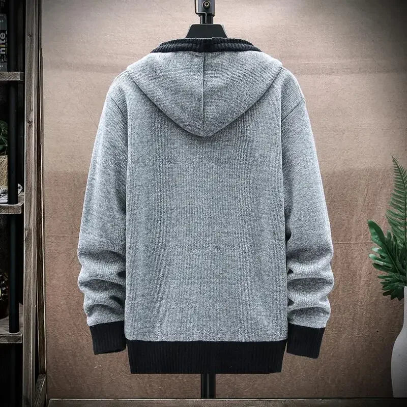 Men's Wool Full Sleeves Zipper Closure Hooded Casual Sweater