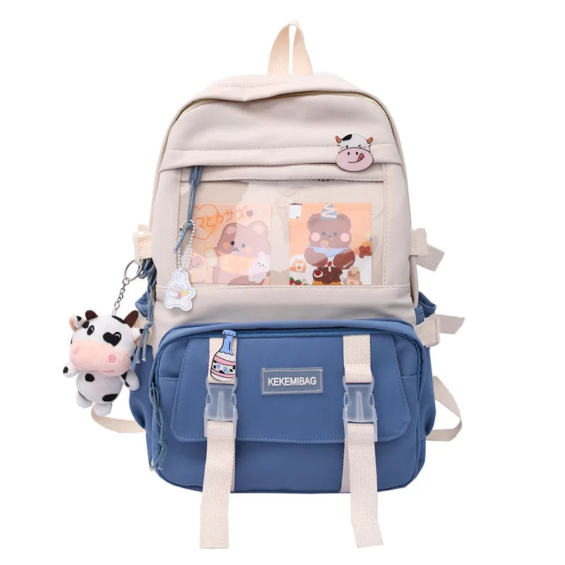 Kid's Girl Canvas Zipper Closure Mixed Colors School Backpack