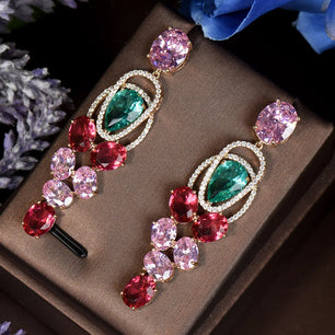 Women's Copper Cubic Zirconia Trendy Bridal Wedding Drop Earrings