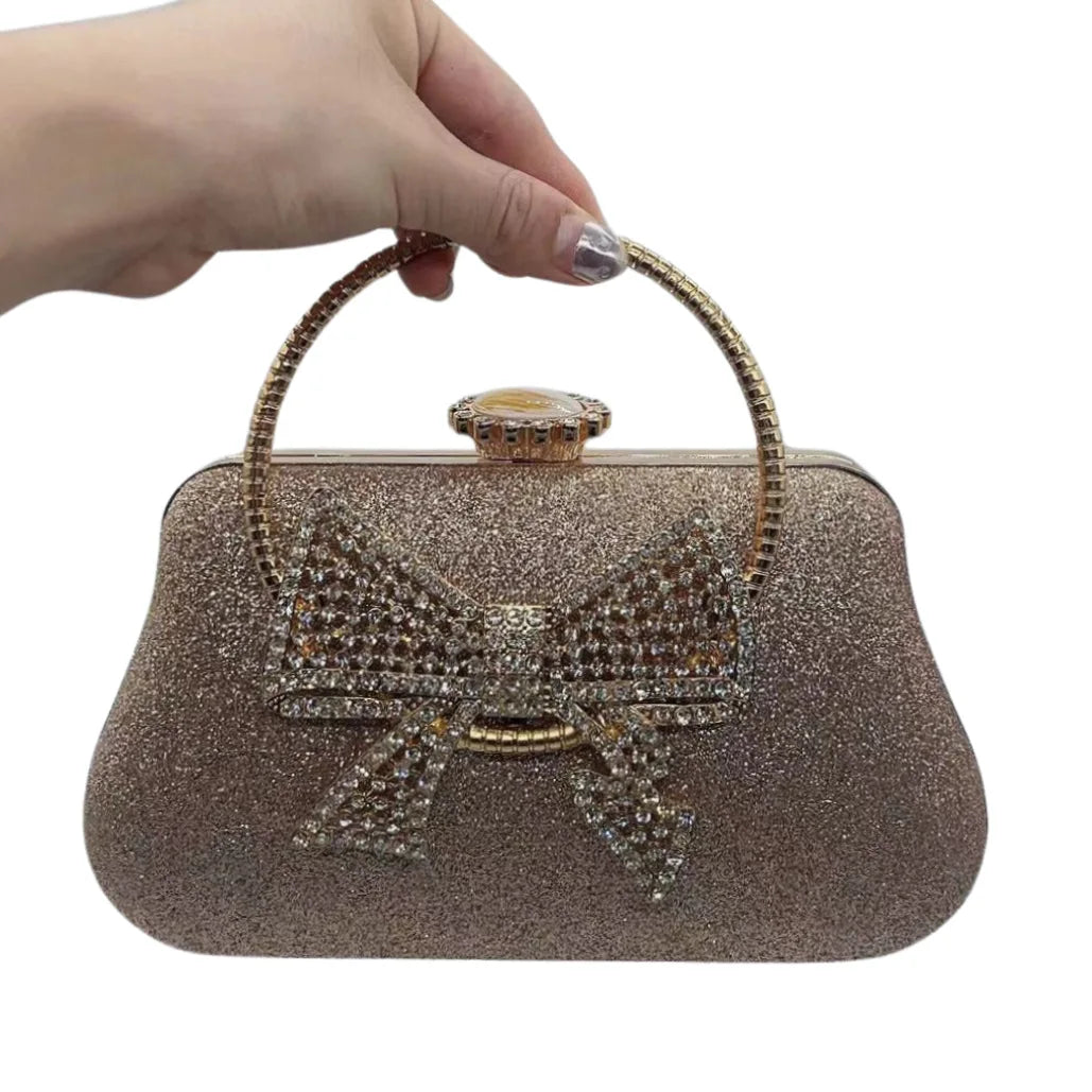 Women's Metallic Hasp Closure Rhinestone Pattern Trendy Handbag