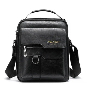 Men's PU Leather Zipper Closure Solid Pattern Elegant Shoulder Bag