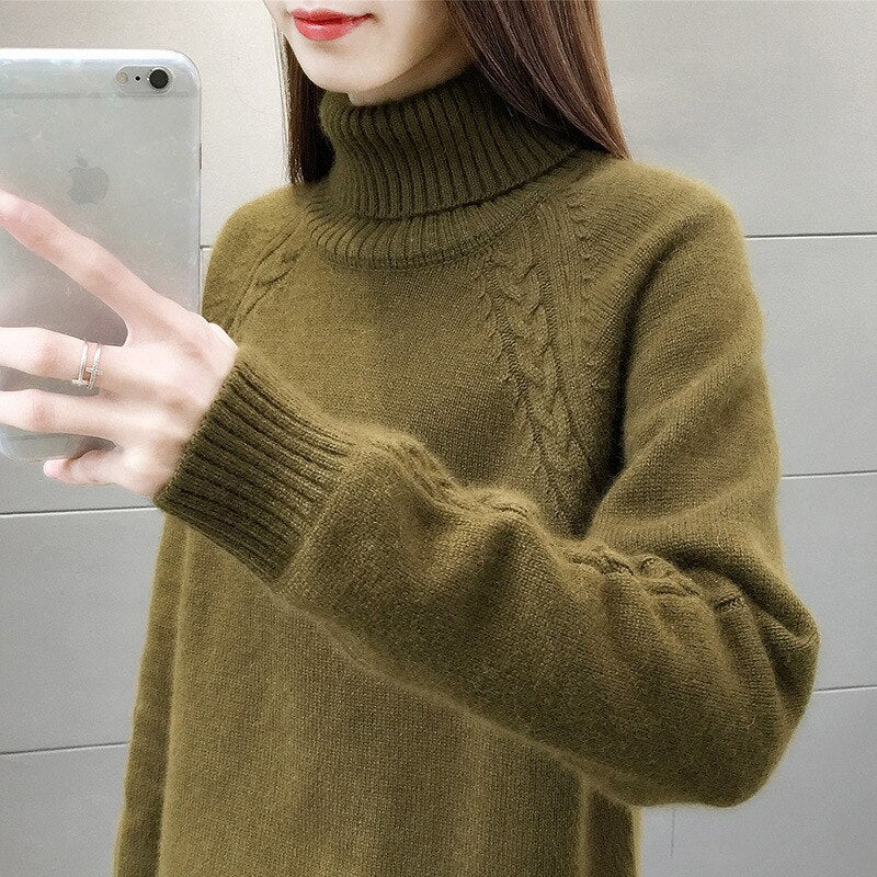 Women's Acrylic Turtleneck Full Sleeves Casual Pullover Sweater