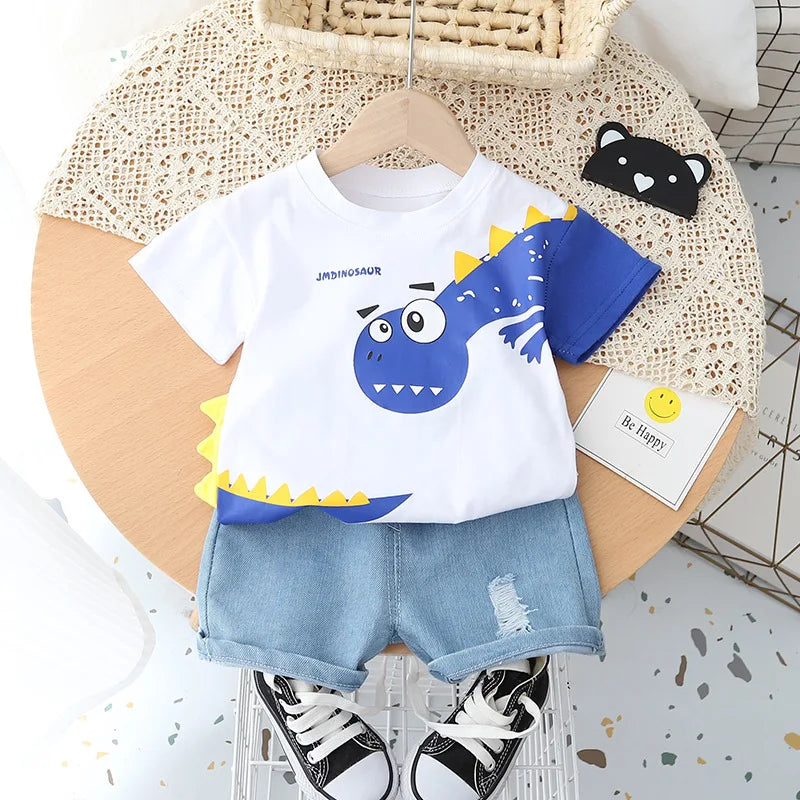 Kid's Boys Cotton Short Sleeves Cartoon Pattern Casual Clothes