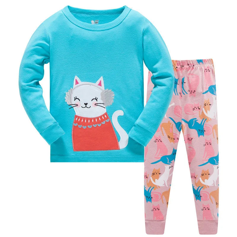 Kid's Girl Spandex O-Neck Long Sleeve Cartoon Sleepwear Set