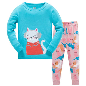 Kid's Girl Spandex O-Neck Long Sleeve Cartoon Sleepwear Set