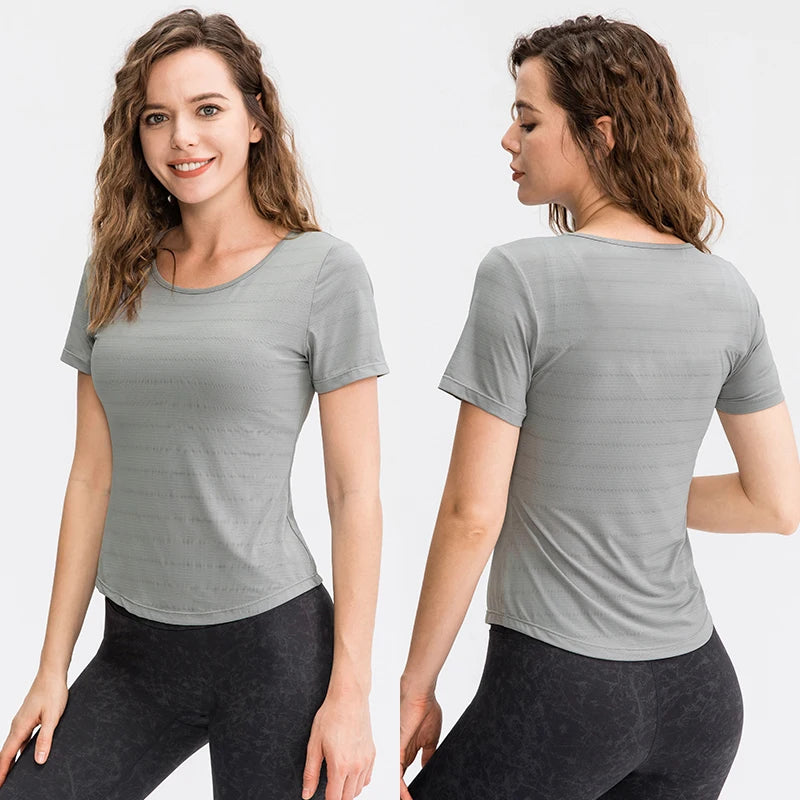 Women's Nylon Short Sleeves Quick-Dry Yoga Fitness Running Top