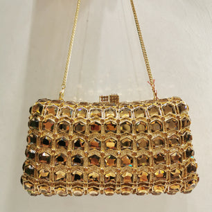 Women's Metallic Hasp Closure Rhinestone Luxury Wedding Clutch