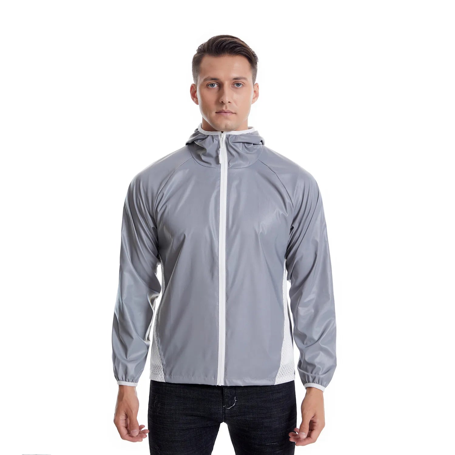 Men's Polyester Full Sleeve Solid Pattern Hooded Workout Jacket