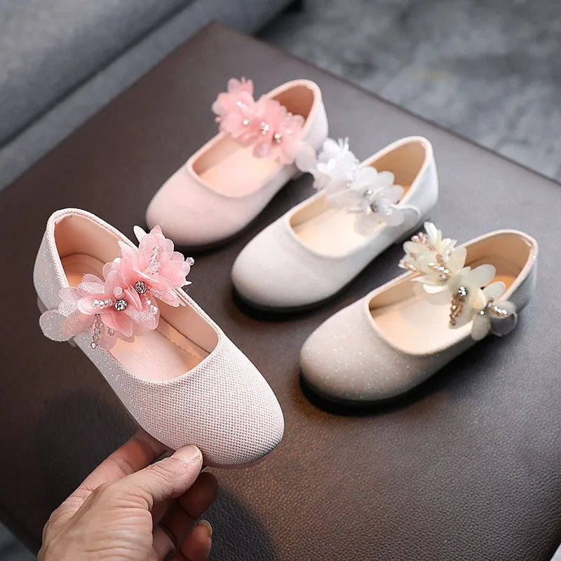 Kid's Girls Leather Round Toe Slip-On Closure Wedding Shoes