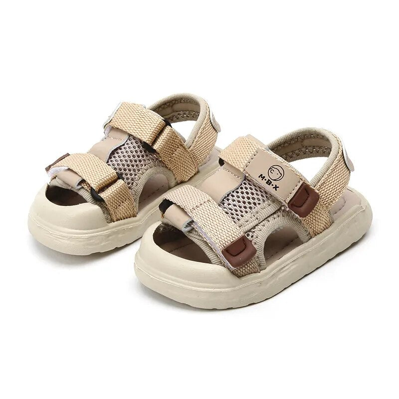 Baby's Round Open Toe Patchwork Pattern Hook Loop Closure Sandals