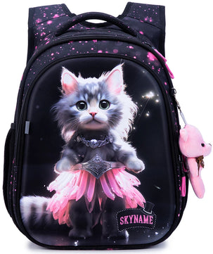 Kid's Girl Nylon Zipper Closure Animal Pattern School Backpack