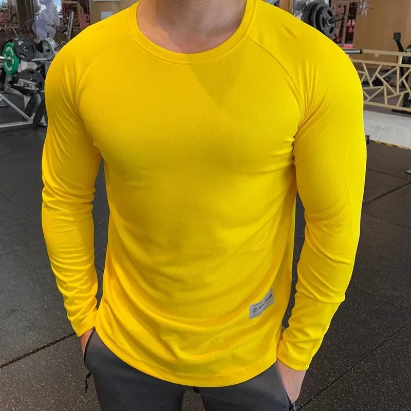 Men's Polyester Long Sleeve Pullover Closure Sportswear T-Shirt