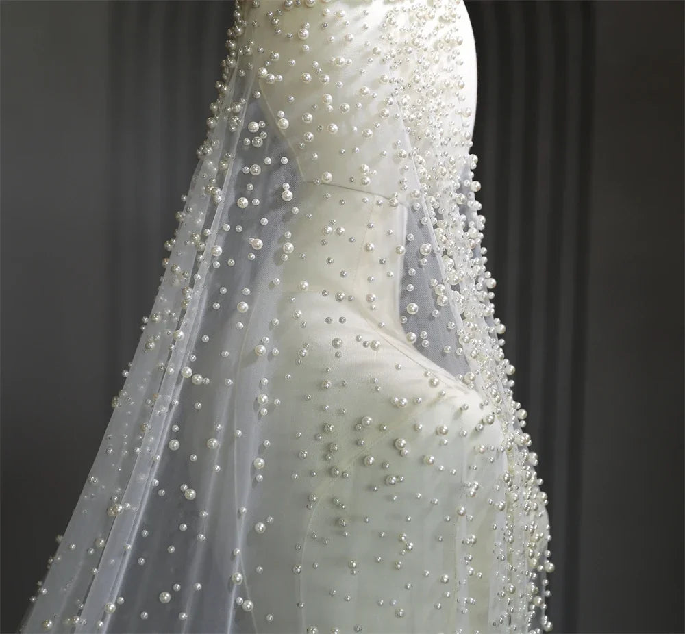 Women's Polyester Bead Edge One-Layer Cathedral Wedding Veils