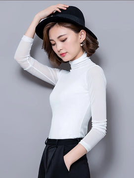 Women's Polyester Turtleneck Long Sleeve Casual Wear Blouse