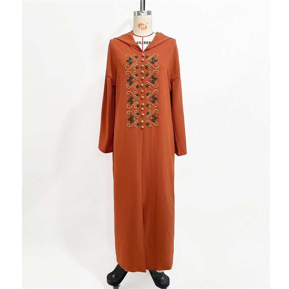 Women's Arabian Polyester Full Sleeve Beaded Pattern Dresses