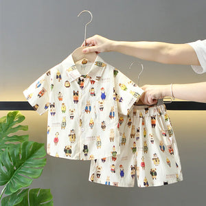 Kid's Cotton Turn-Down Collar Short Sleeve Pullover Casual Clothes