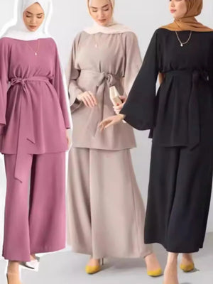 Women's Arabian Polyester Full Sleeves Solid Pattern Casual Dress