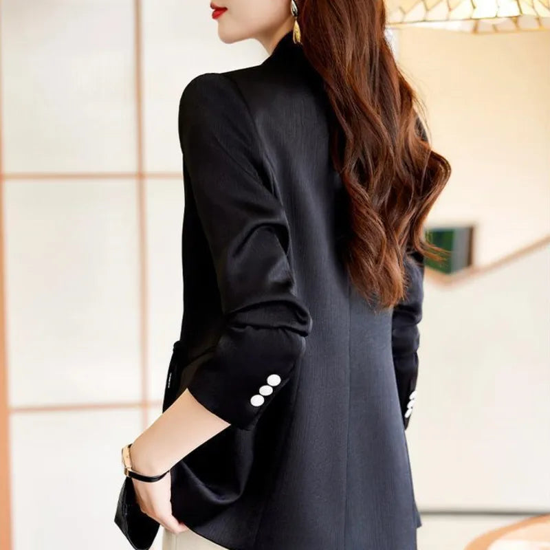 Women's Cotton Notched Long Sleeves Solid Pattern Casual Blazer