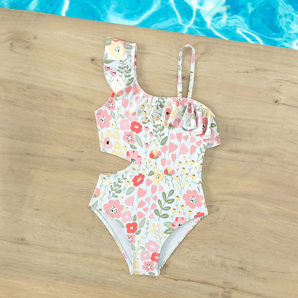 Kid's Polyester Printed Pattern One-Piece Trendy Swimwear Suit