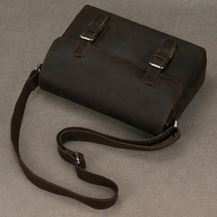 Men's Genuine Leather Zipper Closure Solid Pattern Shoulder Bag