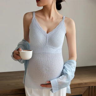 Women's Spandex V-Neck Sleeveless Solid Pattern Maternity Tops