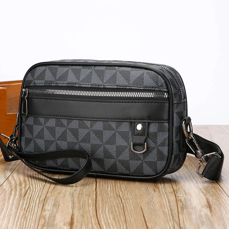 Men's PU Zipper Closure Geometric Pattern Large Shoulder Bag