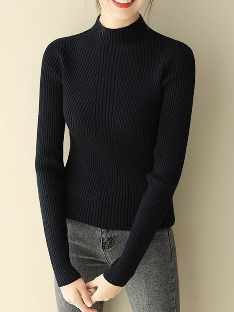 Women's Polyester Turtleneck Full Sleeves Knitted Pattern Sweater