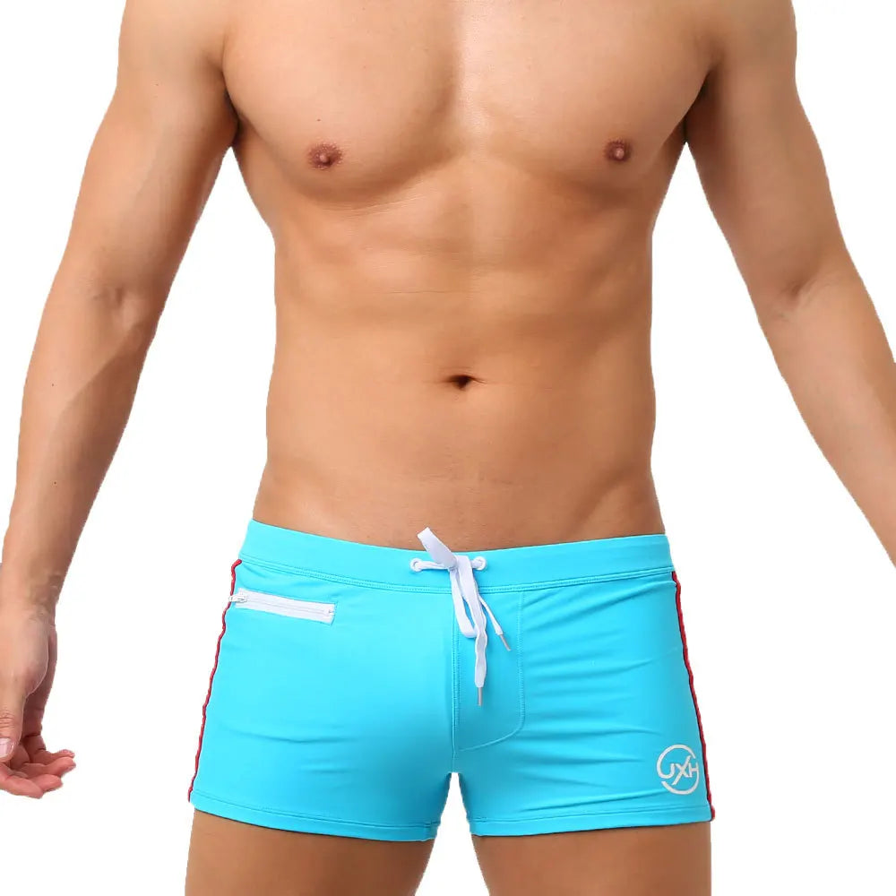 Men's Polyester Drawstring Closure Letter Boxer Swimwear Shorts