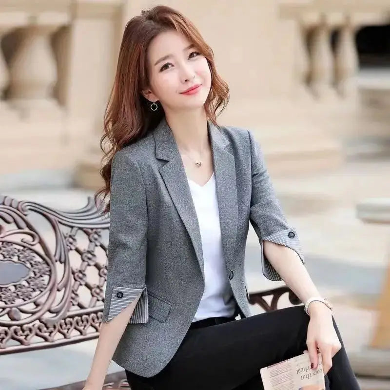 Women's Polyester Notched Collar Long Sleeve Single Button Blazer