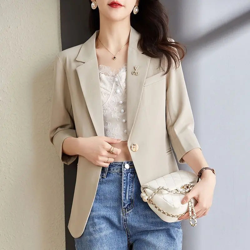 Women's Polyester Notched Collar Long Sleeve Single Button Blazer