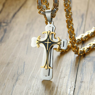 Men's 100% Stainless Steel Link Chain Cross Pendant Necklace