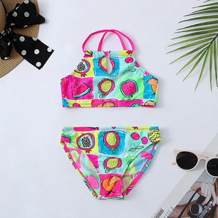 Kid's Polyester Printed Pattern Two-Piece Trendy Swimwear Suit