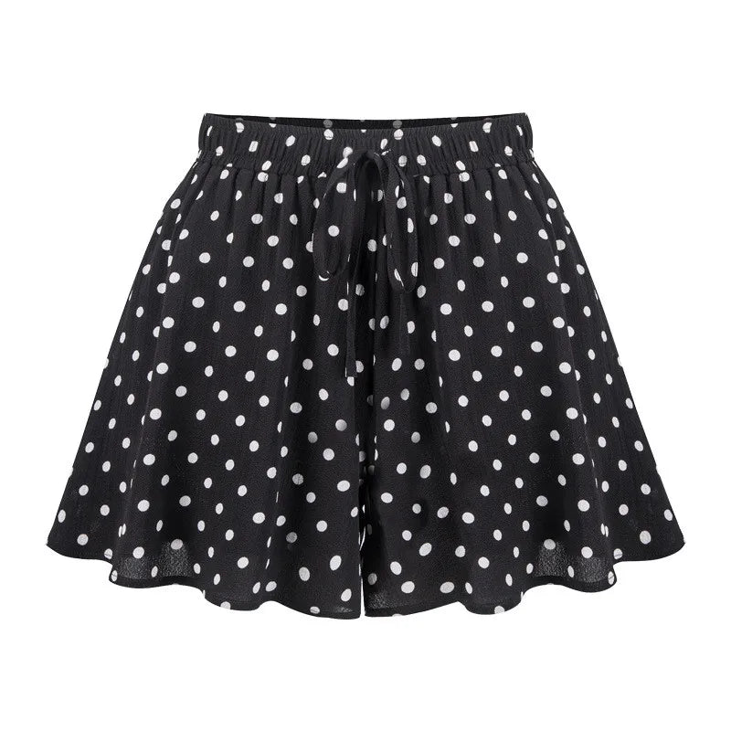 Women's Polyester Elastic High Waist Closure Dotted Casual Shorts