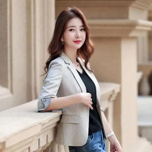 Women's Polyester Notched Collar Long Sleeve Single Button Blazer