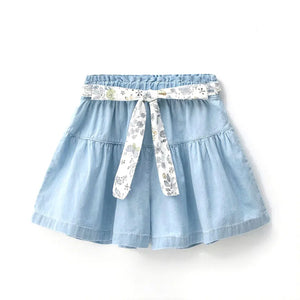 Kid's Girl Cotton Elastic Closure Mid Waist Denim Casual Shorts