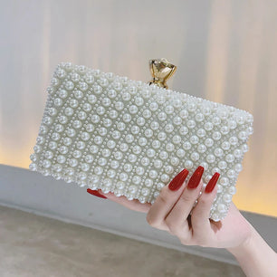 Women's Felt Hasp Closure Beaded Pattern Classic Wedding Clutch